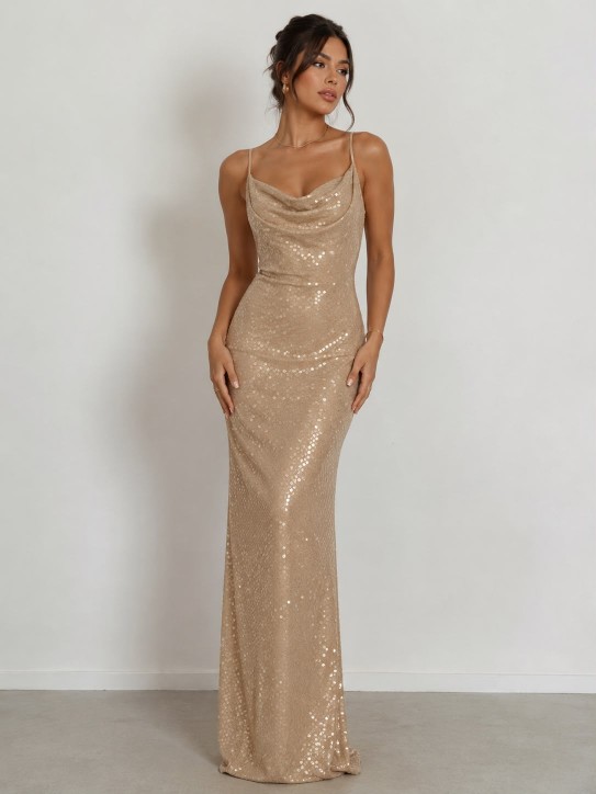 VESTIDO BEISH CON LENTEJUELAS Y ENCAJE