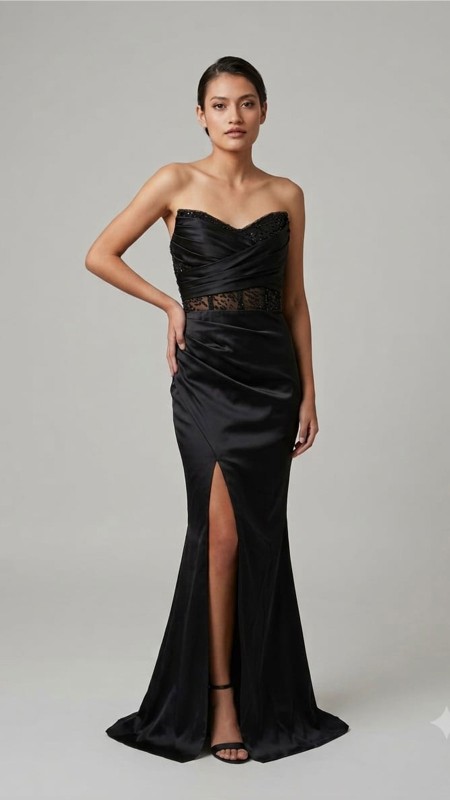 VESTIDO NEGRO CON CORSET TRANSPARENTE