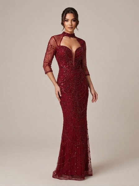 VESTIDO  GUINDO CON LENTAJES CON MANGAS