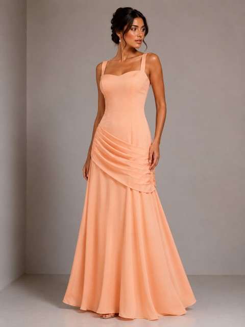 VESTIDO COLOR MELON CLARO EN TELA SEDA