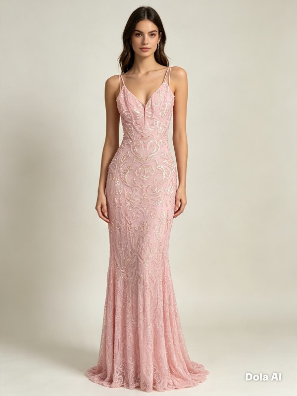 VESTIDO ROSADO  CON LENTEJUELAS