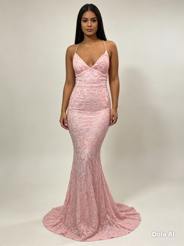 VESTIDO ROSA BAJITO CON COLA DE SIRENA