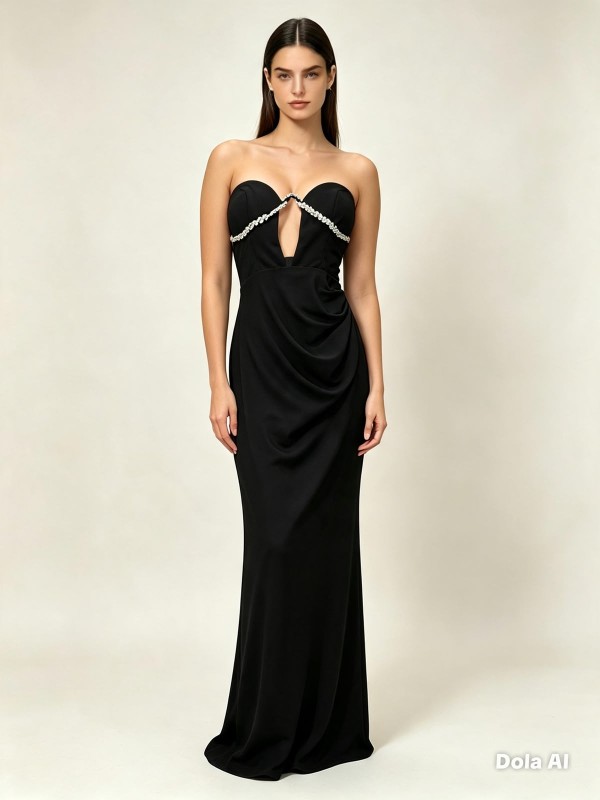 VESTIDO NEGRO SIN TIROS CON BRILLOS
