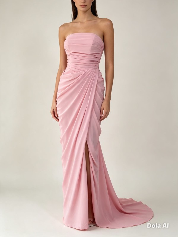 VESTIDO DE COPTEL ROSADO CON CORSET