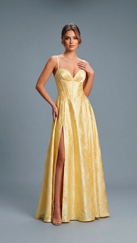 VESTIDO COLOR AMARILLO TELA SATINADA