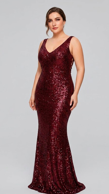 VESTIDO COLOR VINO BORGOÑA  CON ESCOTE EN V