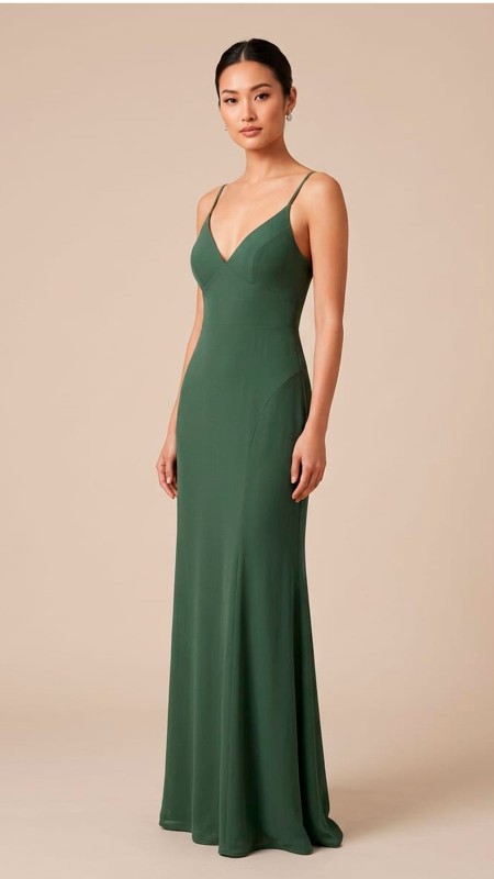 VESTIDO COLOR VERDE OLIVO OSCURO CON ESCOTE EN V