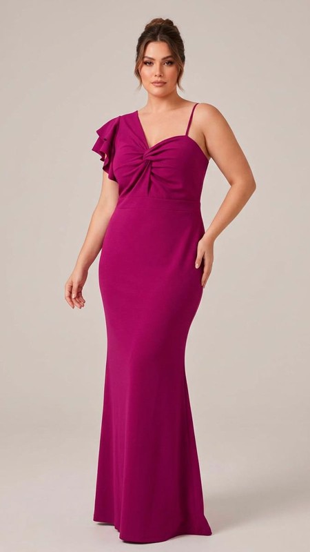VESTIDO COLOR FUCSIA ASIMETRICO