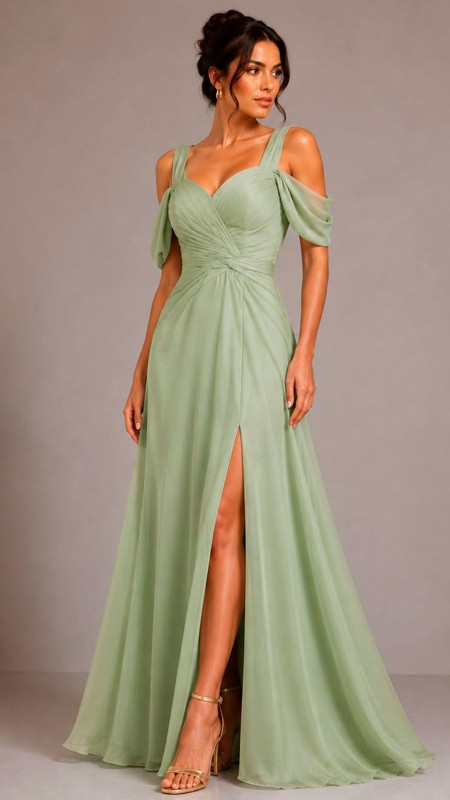 VESTIDO COLOR VERDE PISTACHO TELA SEDA