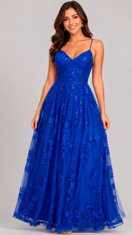 VESTIDO COLOR AZUL ELECTRICO CON CORSERT
