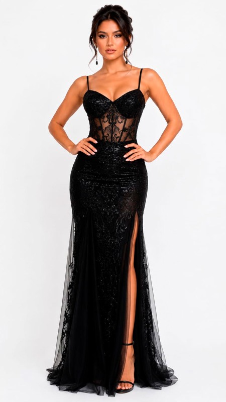VESTIDO COLOR NEGRO ESTILO SIRENA