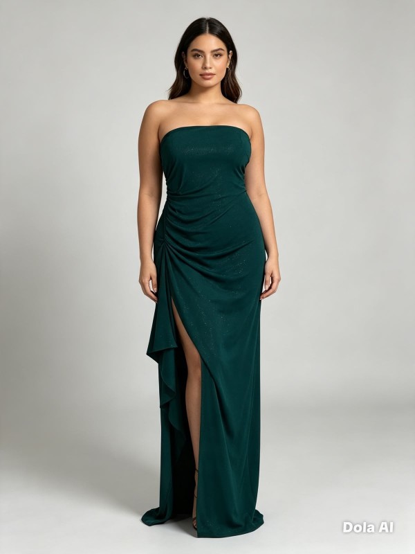 VESTIDO VERDE BOTELLA  STRAPLESS