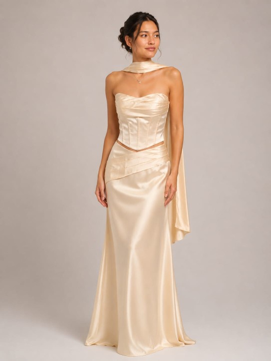 VESTIDO PERLA TRES PIEZAS CON CHALL