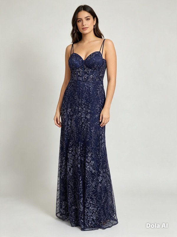 VESTIDO AZUL CON BRILLOS