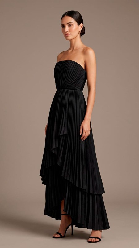 VESTIDO NEGRO TELA SEDA ESTRAPLE