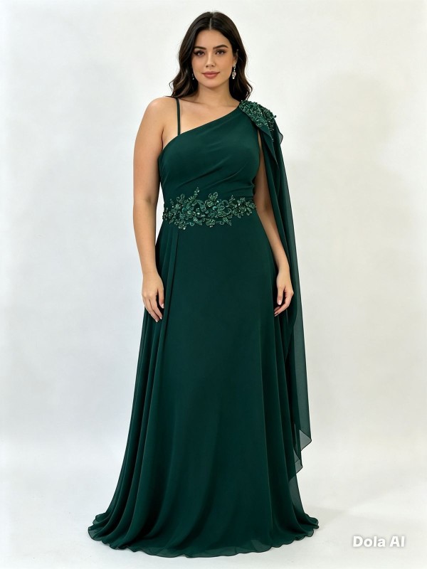 VESTIDO VERDE BOTELLA ASIMETRICO