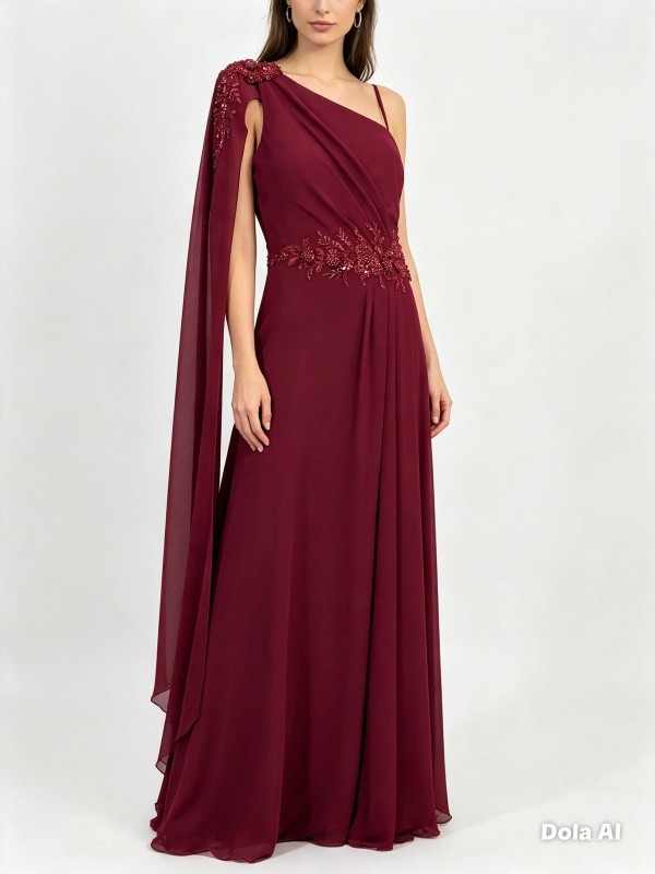VESTIDO GUINDO ASIMETRICO  DE GASA