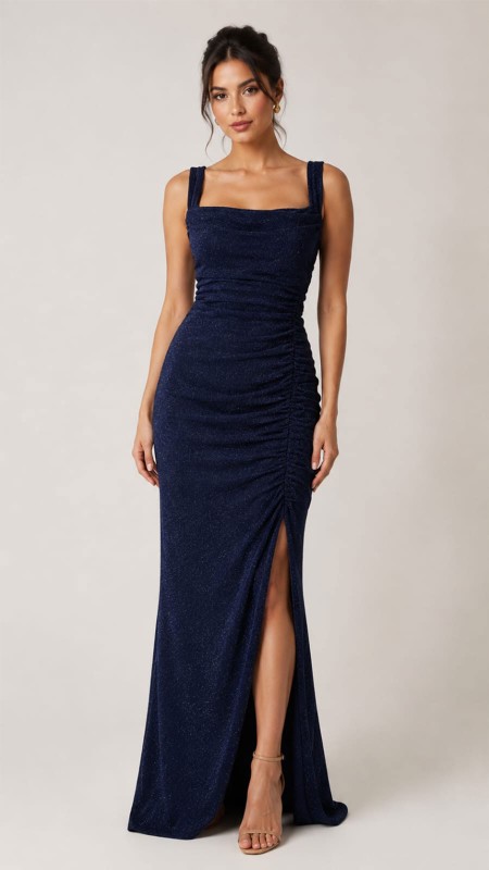 VESTIDO AZUL MARINO CON BRILLITOS