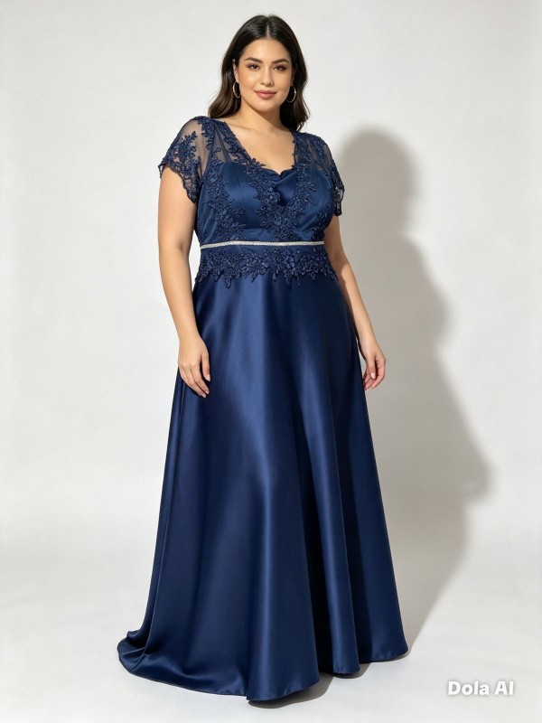 VESTIDO AZUL MARINO CON ENCAJE