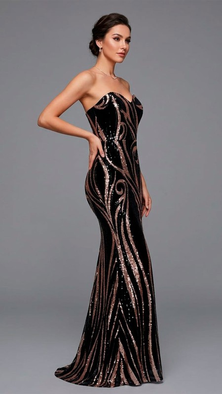 VESTIDO COLOR NEGRO CON APLICACIONES EN TONOS DORADOS