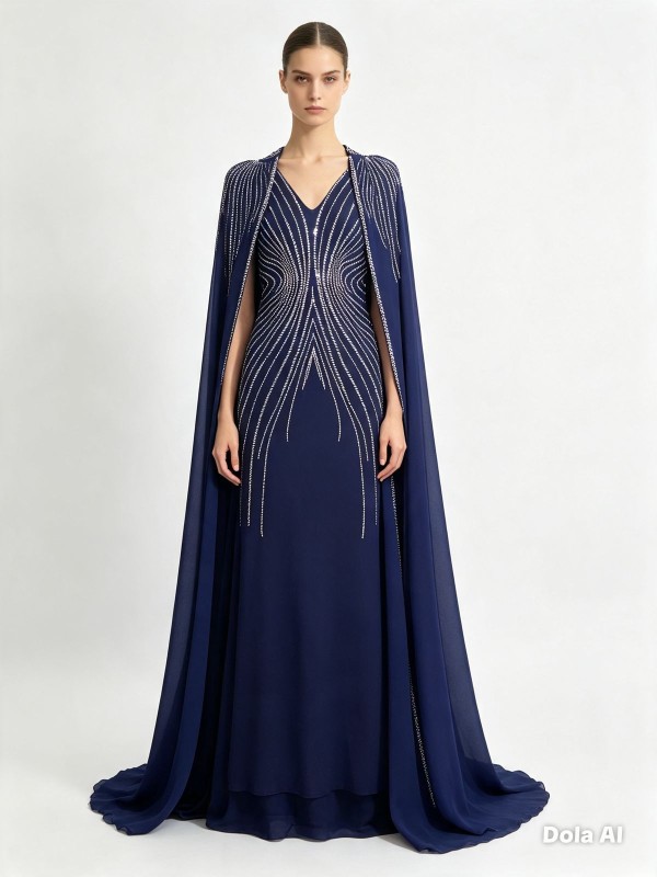 VESTIDO AZUL MARINO CON CAPA