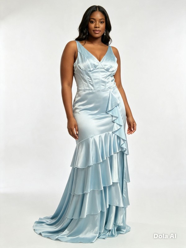 VESTIDO CELESTE SATINADO