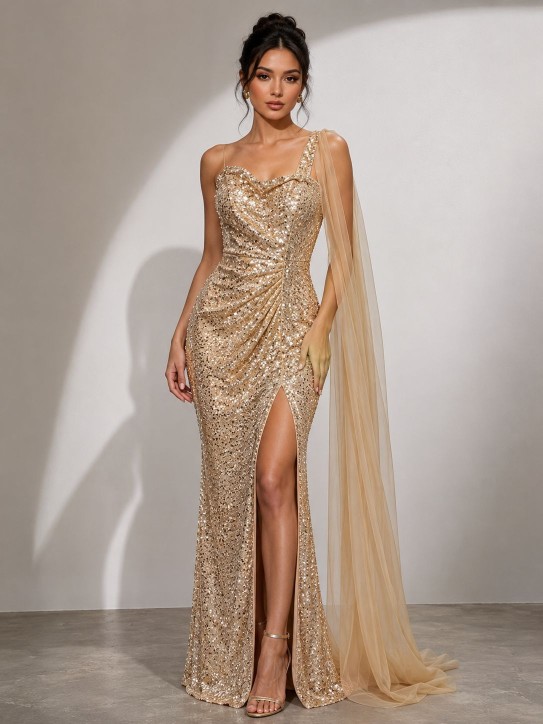 VESTIDO CHAMPANG CON AVERTURA