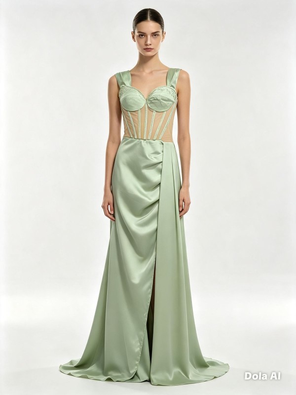 VESTIDO VERDE CON ABERTURA