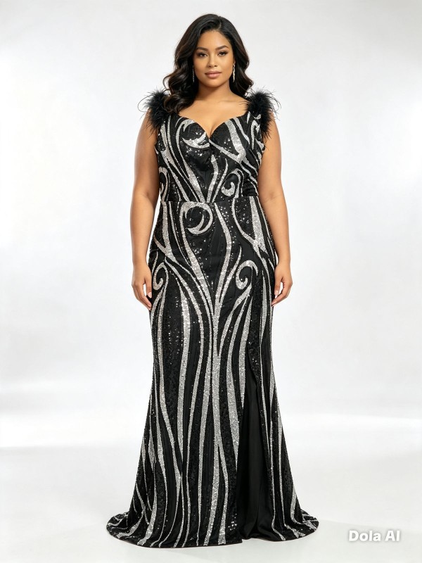 VESTIDO NEGRO CON PLATEADO