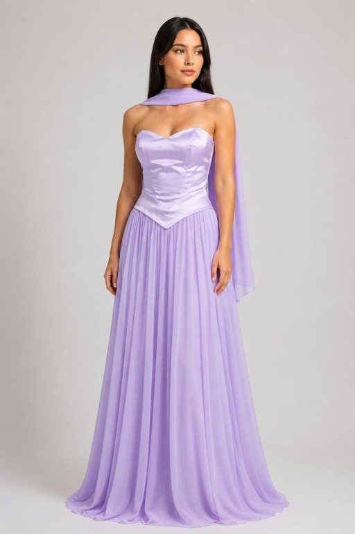 vestido lila bajito tres piezas