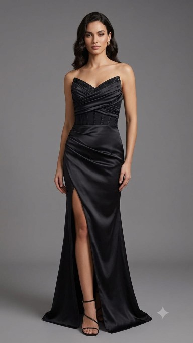vestido negro straples con barillas