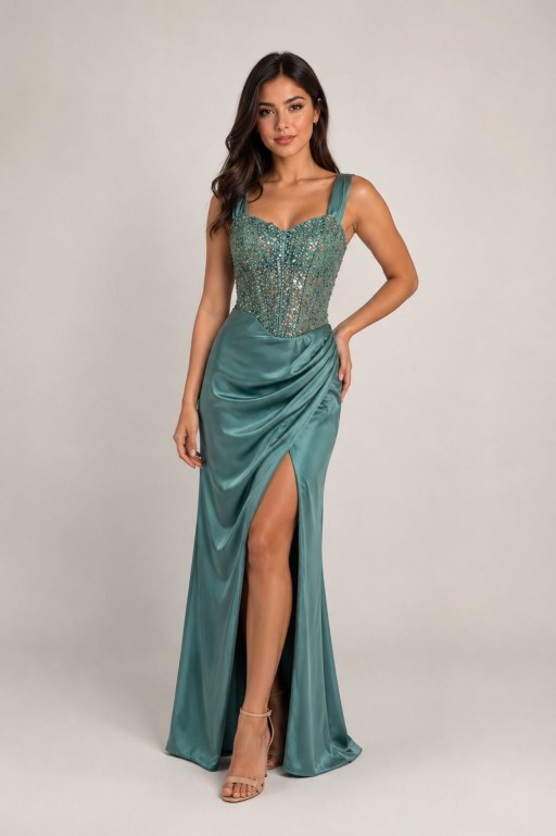 VESTIDO VERDE ESMERALDA CON LENTEJUELAS