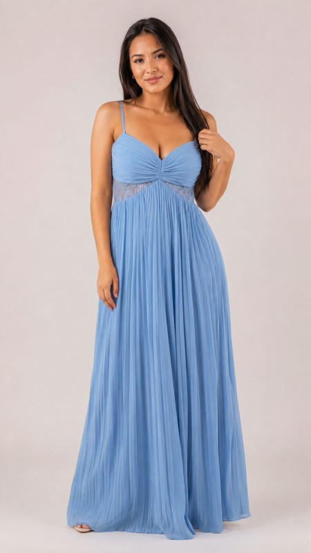 VESTIDO CELESTE PLISADO