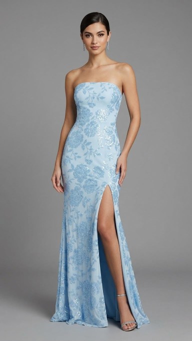 VESTIDO CELESTE CON LENTEJUELAS