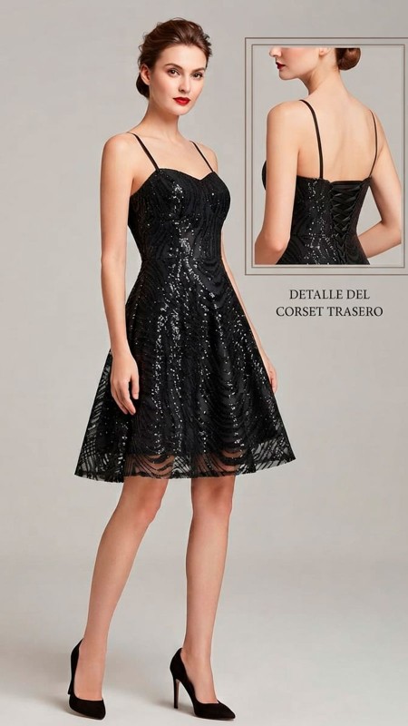 VESTIDO COLOR NEGRO CON BRIILOS