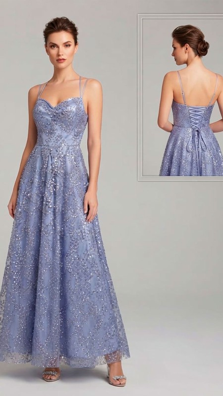 VESTIDO COLOR LILA CON APLICACIONES BRILLASTES