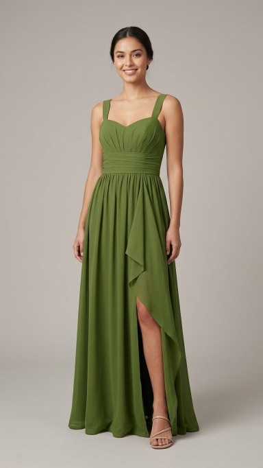 VESTIDO VERDE OLIVA  CON ABERTURA