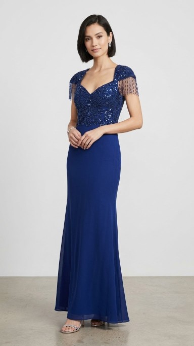 VESTIDO AZUL MARINO CON HOMBRERAS