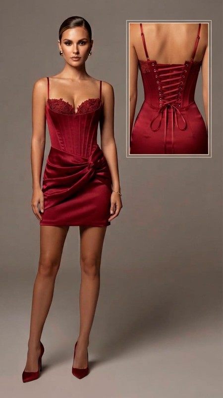 VESTIDO COLOR VINO EN TELA SATINADA