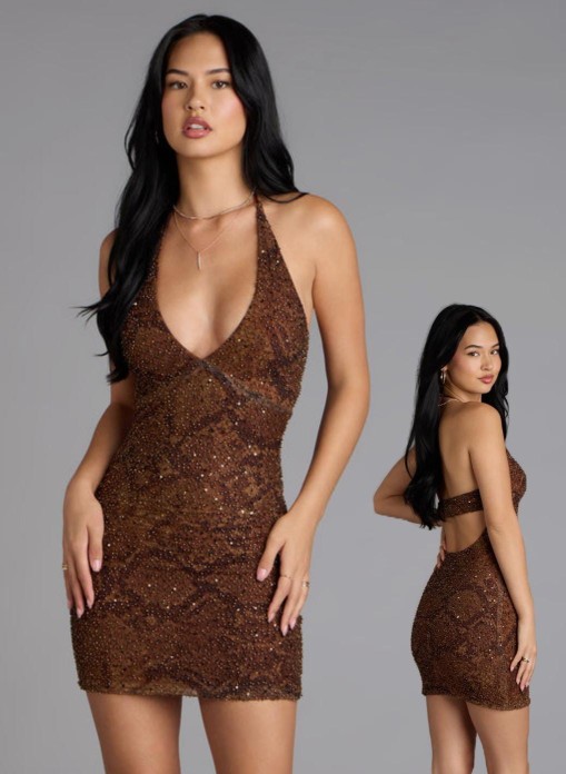 VESTIDO CAFE CORTO CON CANUTILLO