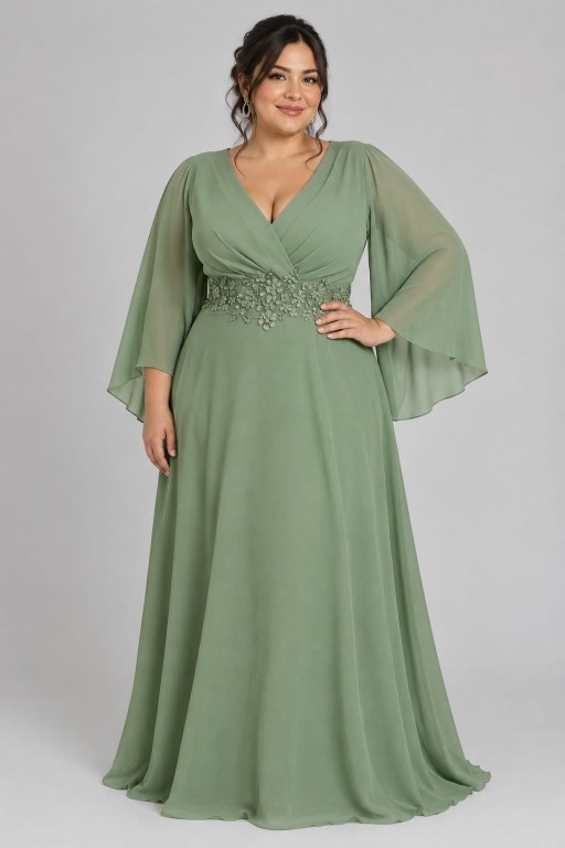 VESTIDO VERDE CLARO CON MANGAS VOLADAS