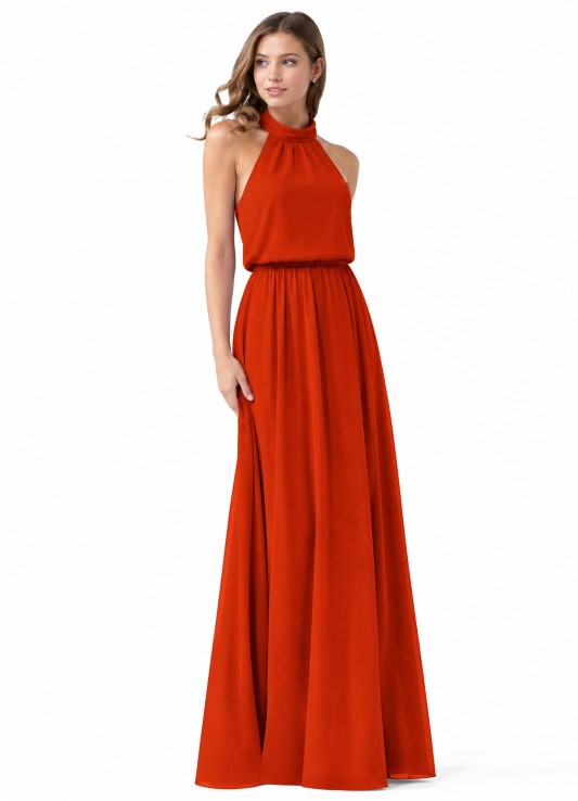 VESTIDO TERRACOTA CUELLO HALTERDE GASA