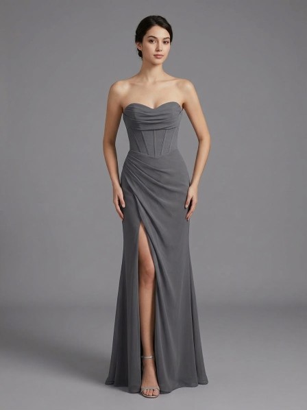 VESTIDO  GRIS STRAPLESS