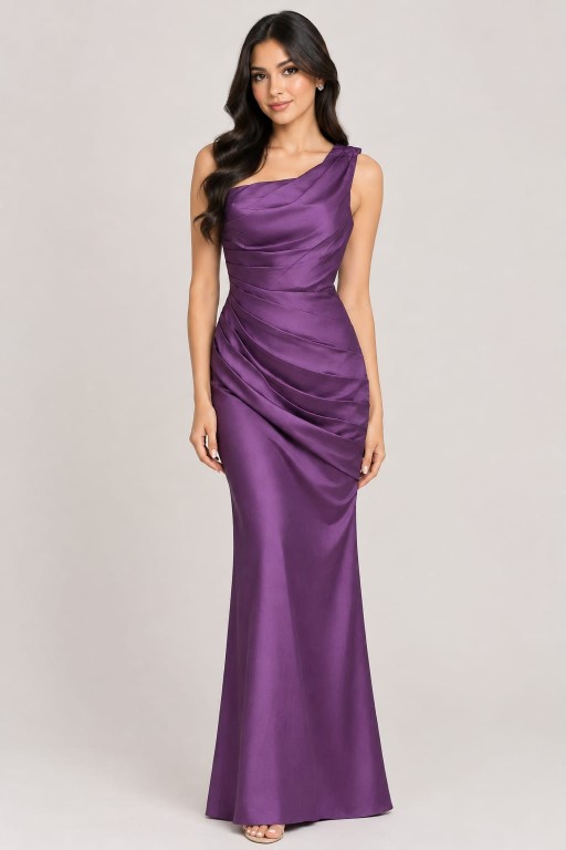 VESTIDO LILA ASIMETRICO SATRINADO