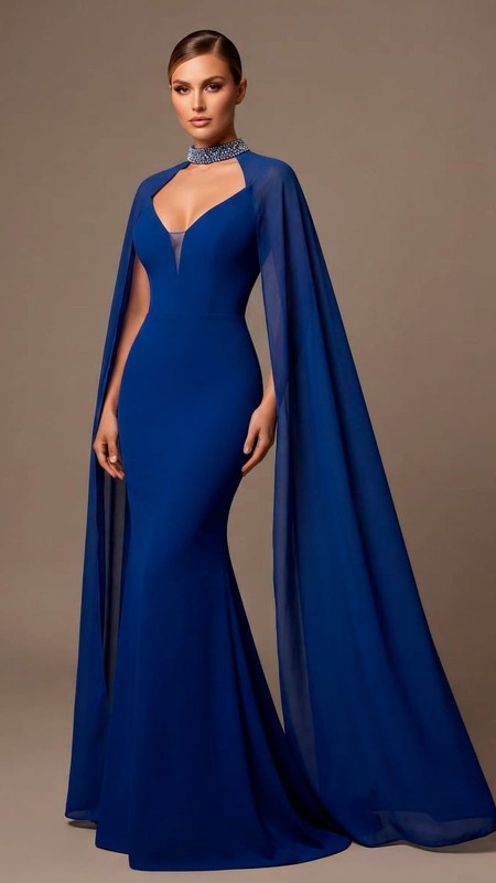 VESTIDO COLOR AZUL ELECTRICO TELA LICRA CON CAPA EN EL CUELLO