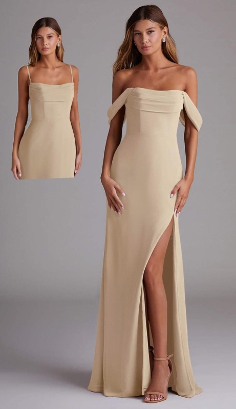 VESTIDO BEIGE CON MANGAS CAIDAS