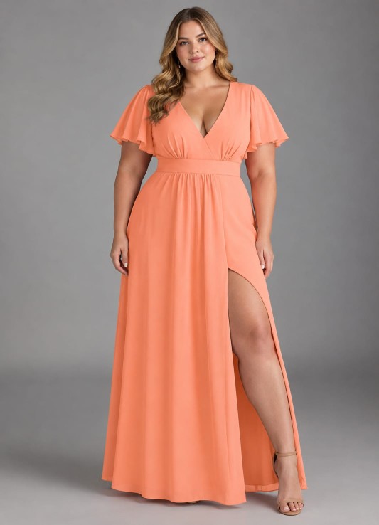 VESTIDO COLOR DURAZNO CON MANGAS