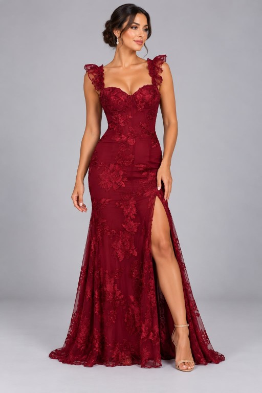 VESTIDO GUINDO FLOREADO CON ABRTURA