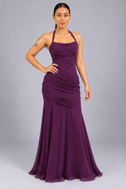 VESTIDO LILA DE GASA CON PLIEGUES
