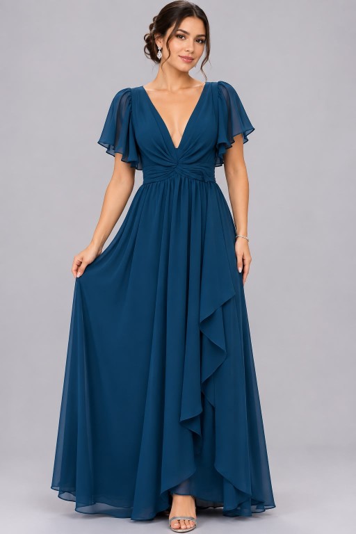 VE3STIDO AZUL CON MANGAS Y ABERTURA